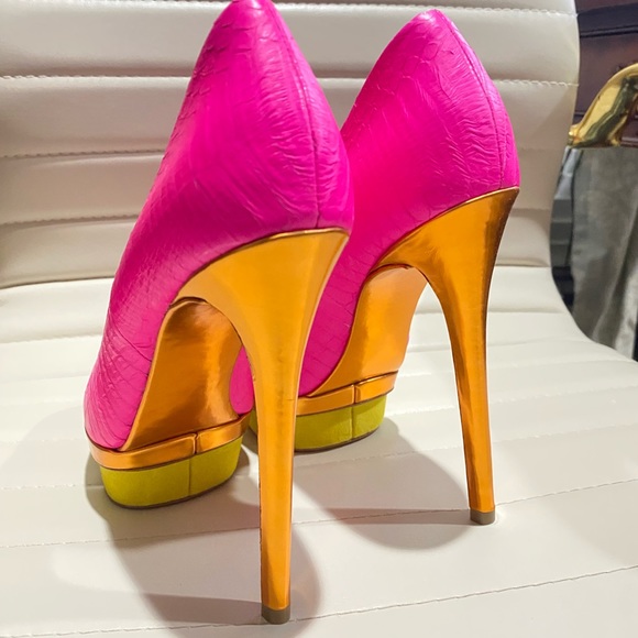 B Brian Atwood Fontaine pump - snakeskin / suede barbie pink * NEW * size 7 - Picture 2 of 6